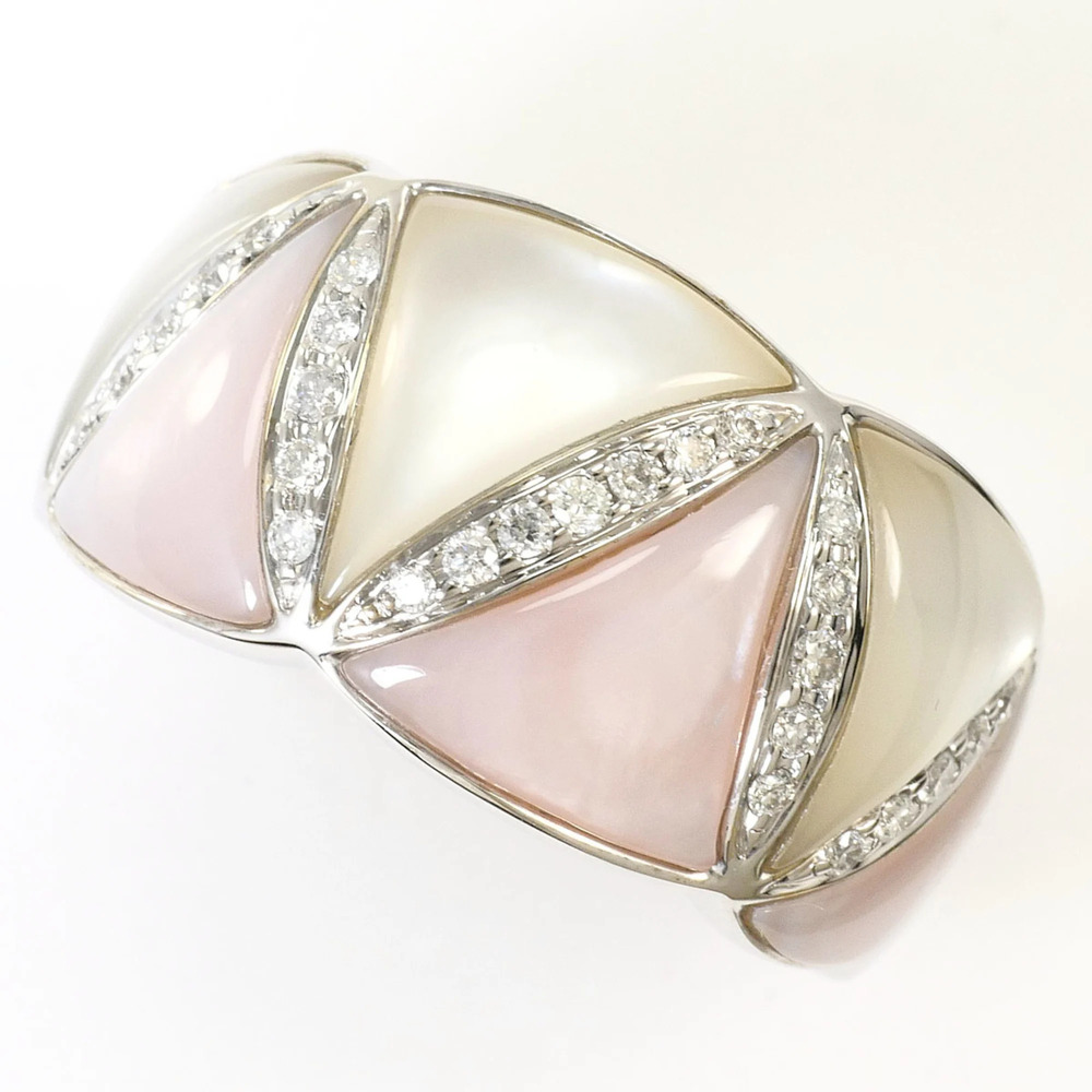 18K (18-karat white gold) ring, 1 piece, shell and diamond 0.19ct, with certi...